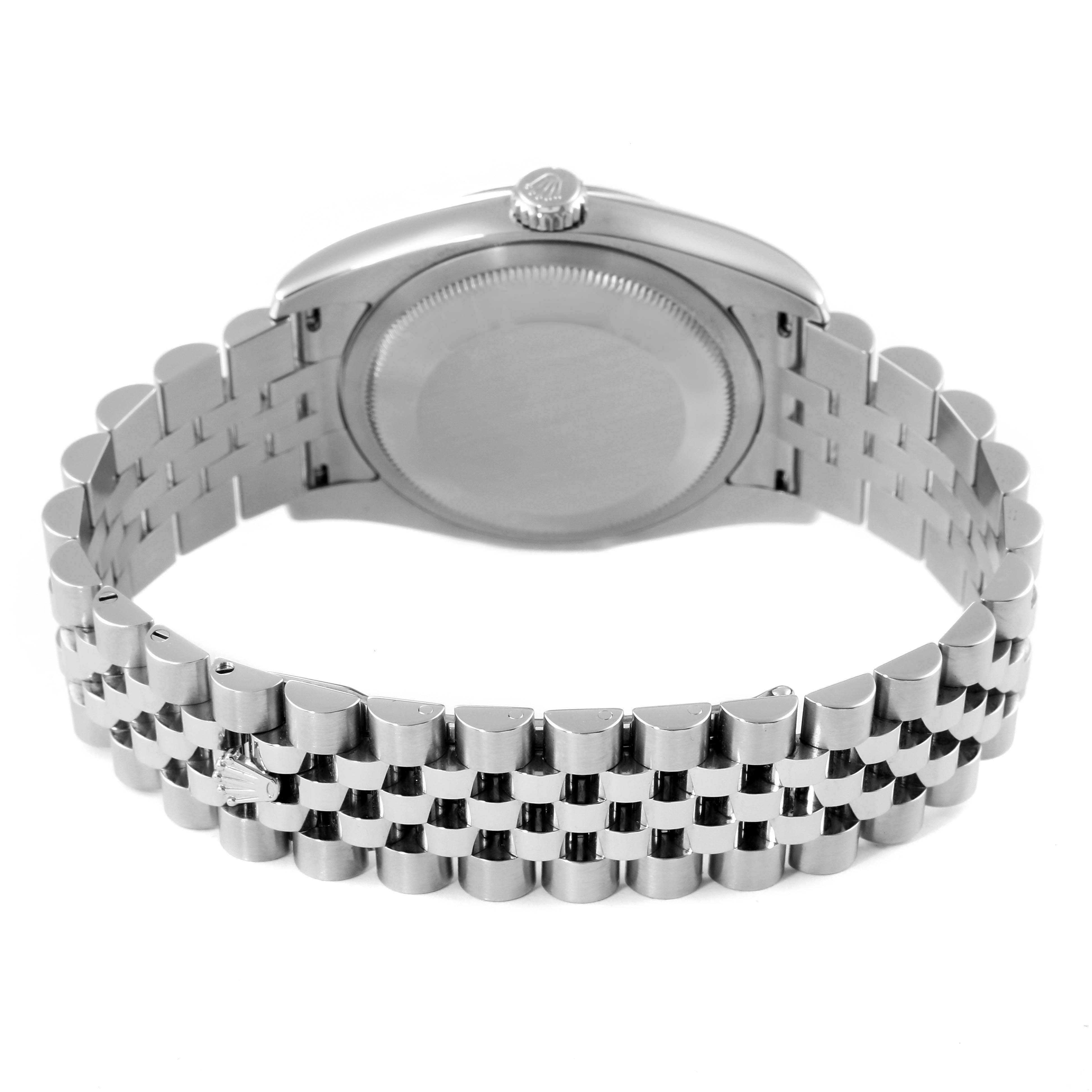 The image shows the back and bracelet of a Rolex Datejust 116234 Men's Stainless Steel Silver Dial 116234 Men's Stainless Steel Silver Dial, highlighting the case back and Jubilee bracelet.