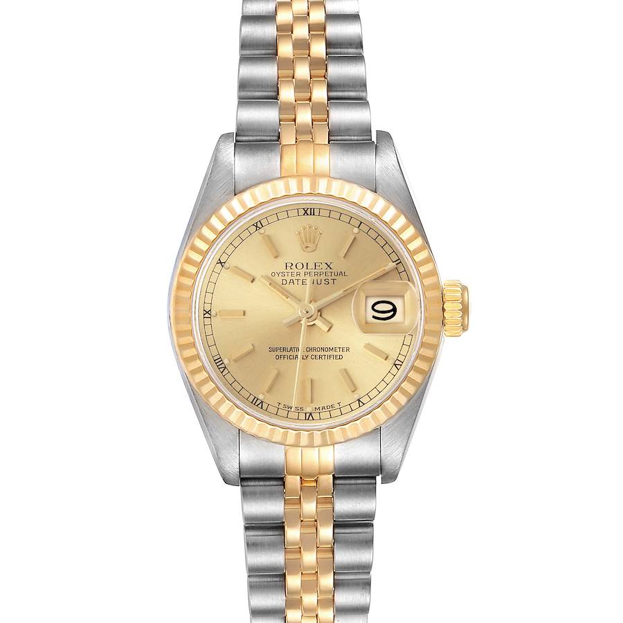 The Rolex Datejust watch is shown from the top, highlighting its dial, bezel, and jubilee bracelet.