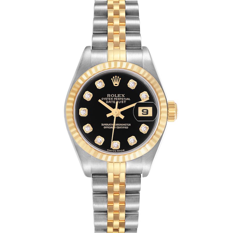 The Rolex Datejust watch is shown from a top-down angle, highlighting the dial, bezel, and bracelet.