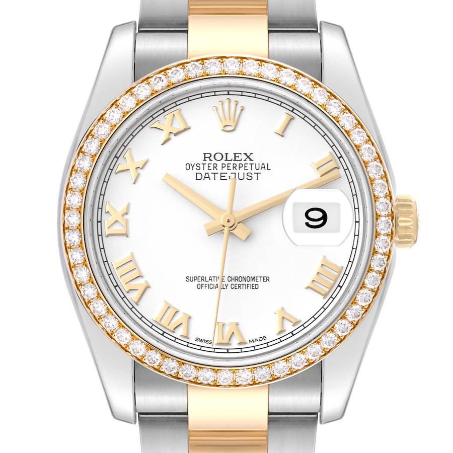 Rolex Datejust Steel Yellow Gold White Dial Diamond Mens Watch 116243 Box Card SwissWatchExpo