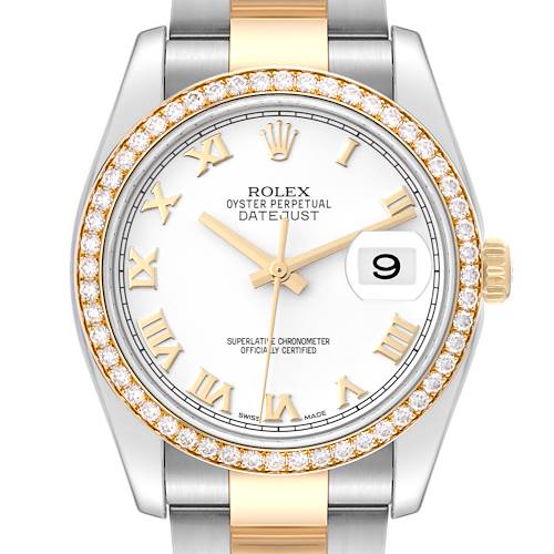 Photo of Rolex Datejust Steel Yellow Gold White Dial Diamond Mens Watch 116243 Box Card