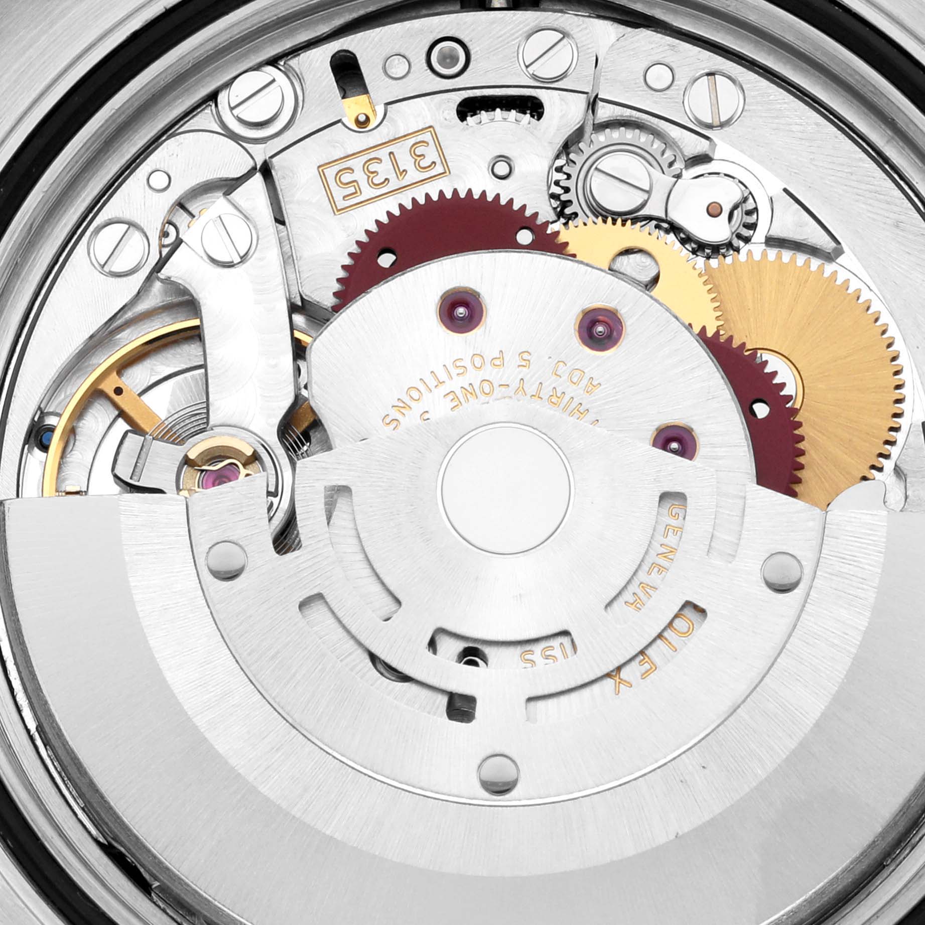 This image shows a close-up of the movement mechanism of a Rolex Datejust 116264 Men's Stainless Steel Blue Dial 116264 Men's Stainless Steel Blue Dial watch.