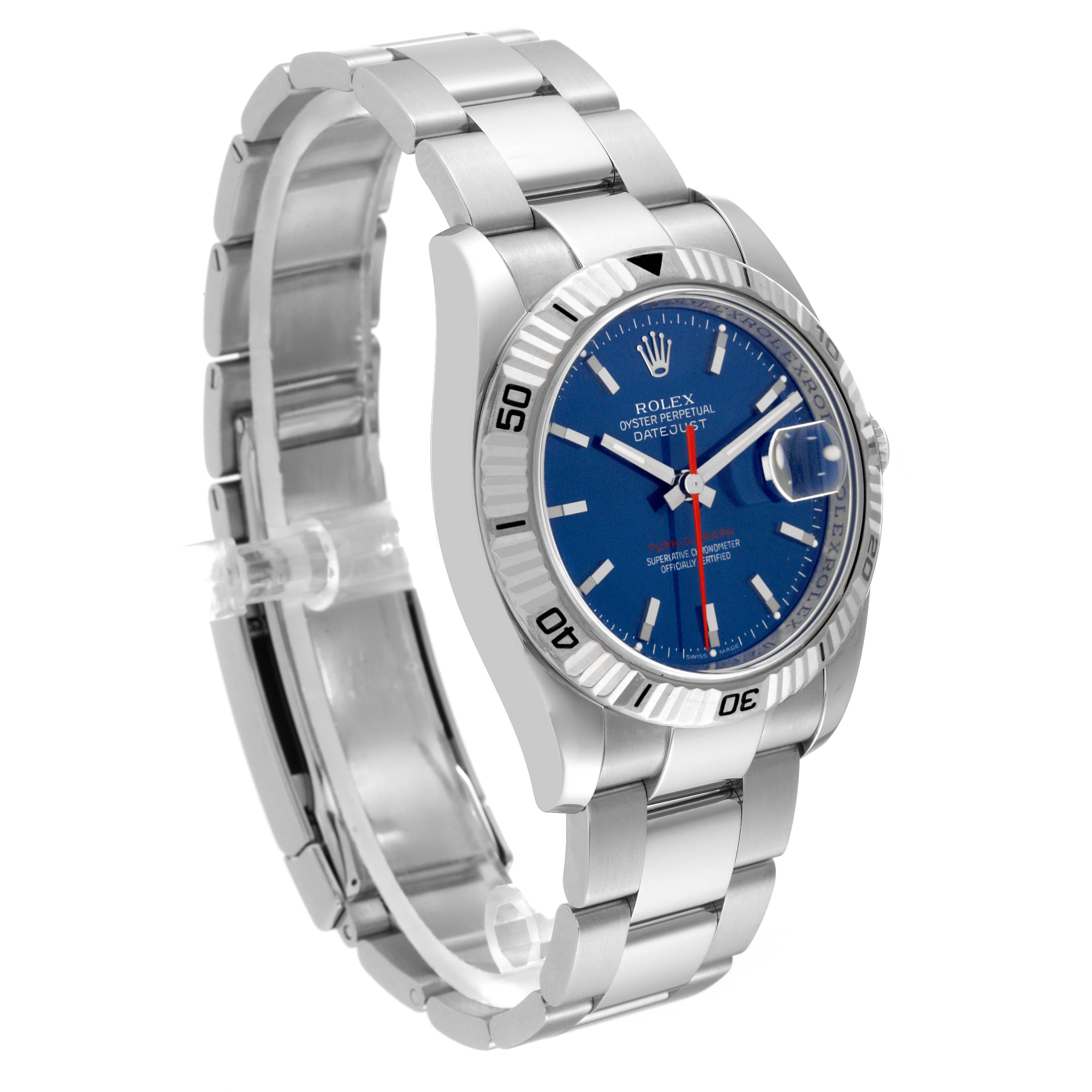 The image shows a Rolex Datejust 116264 Men's Stainless Steel Blue Dial 116264 Men's Stainless Steel Blue Dial watch at a three-quarter angle, displaying the bracelet, bezel, blue dial, and crown.