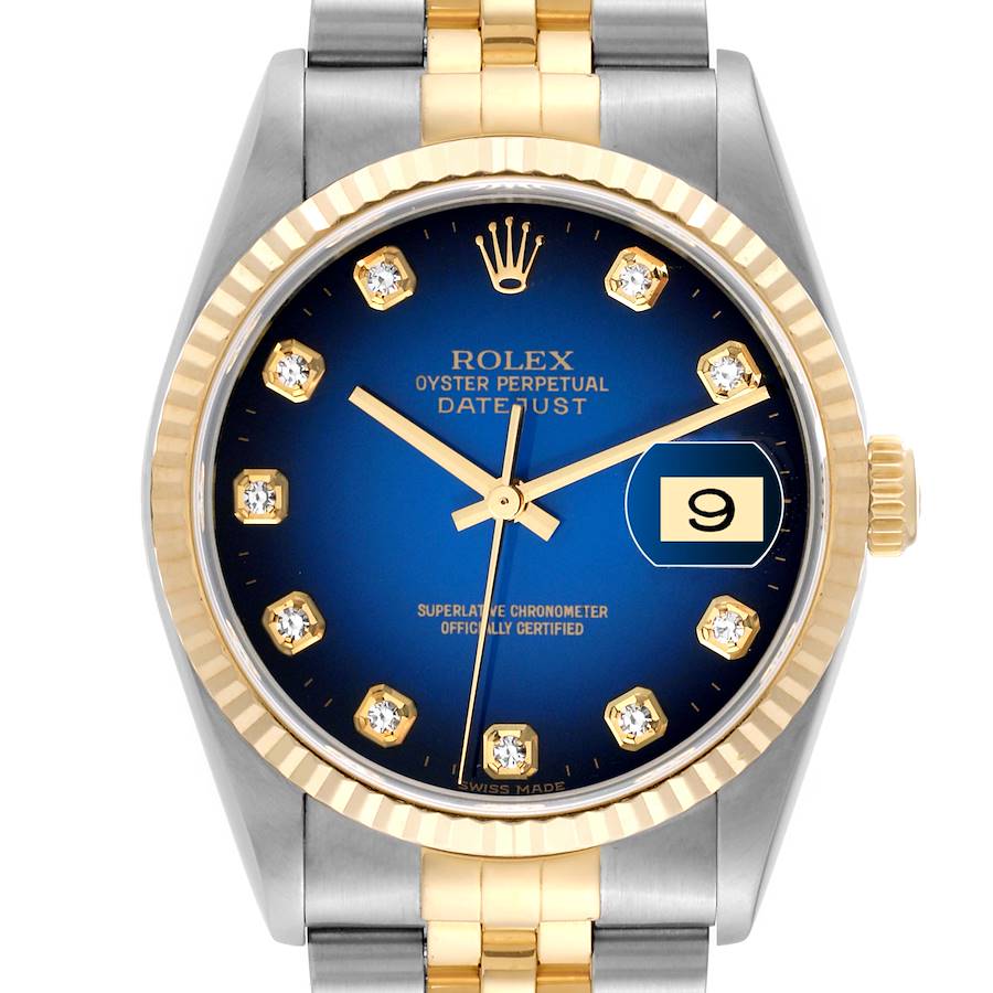 Rolex Datejust Vignette Diamond Dial Steel Yellow Gold Watch 16233 Box Papers SwissWatchExpo