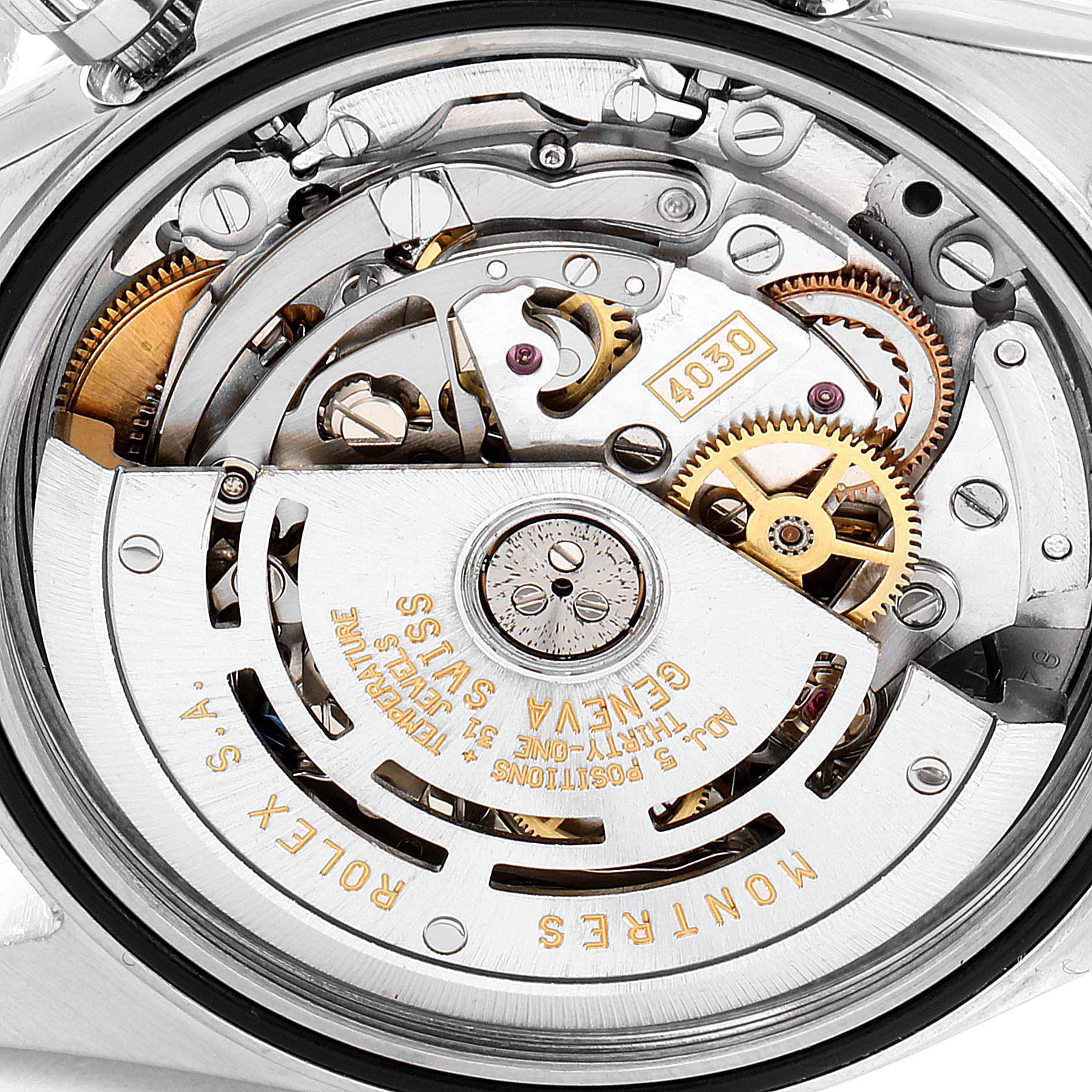 This image shows the inner mechanics and automatic movement of a Rolex Daytona 16520 Men's Stainless Steel Black Dial 16520 Men's Stainless Steel Black Dial watch.