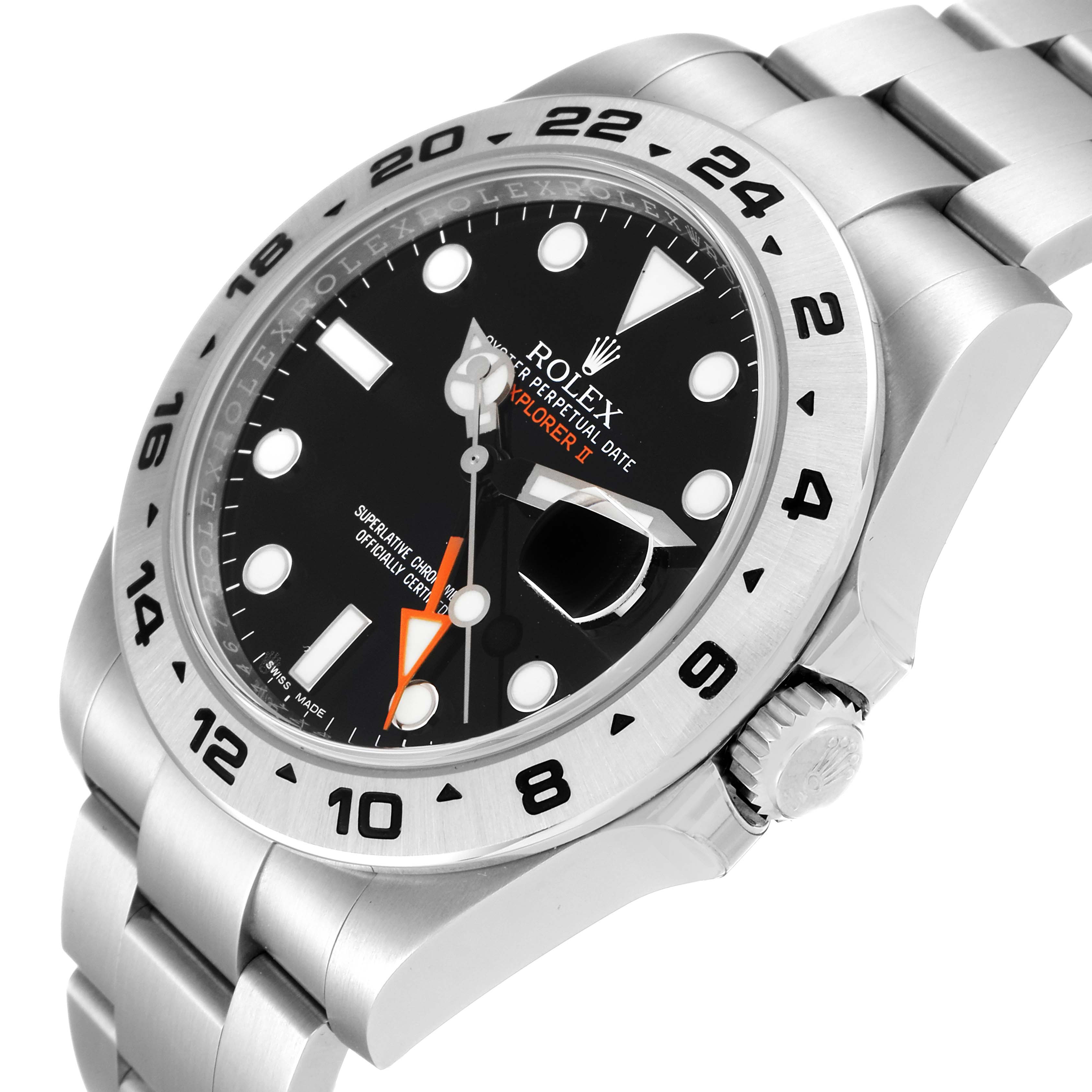 The Rolex Explorer 216570 Men's Stainless Steel Black Dial 216570 Men's Stainless Steel Black Dial watch is shown at an angled close-up, highlighting the dial, bezel, crown, and part of the bracelet.