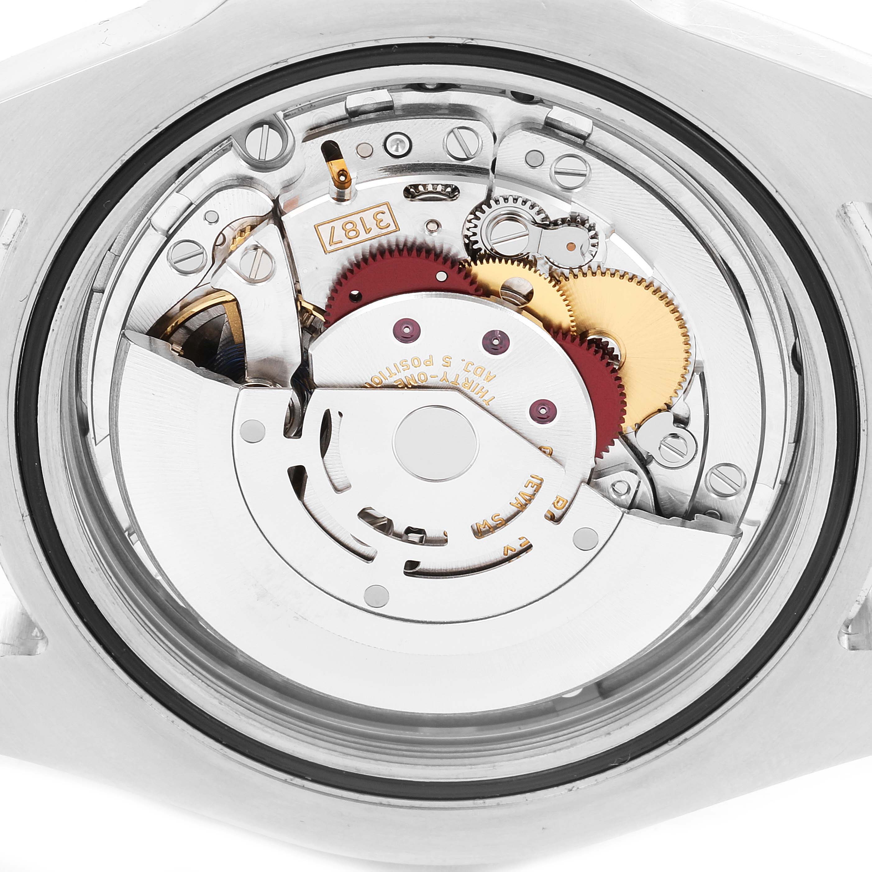 This image shows a close-up view of the movement mechanism of a Rolex Explorer 216570 Men's Stainless Steel Black Dial 216570 Men's Stainless Steel Black Dial watch.