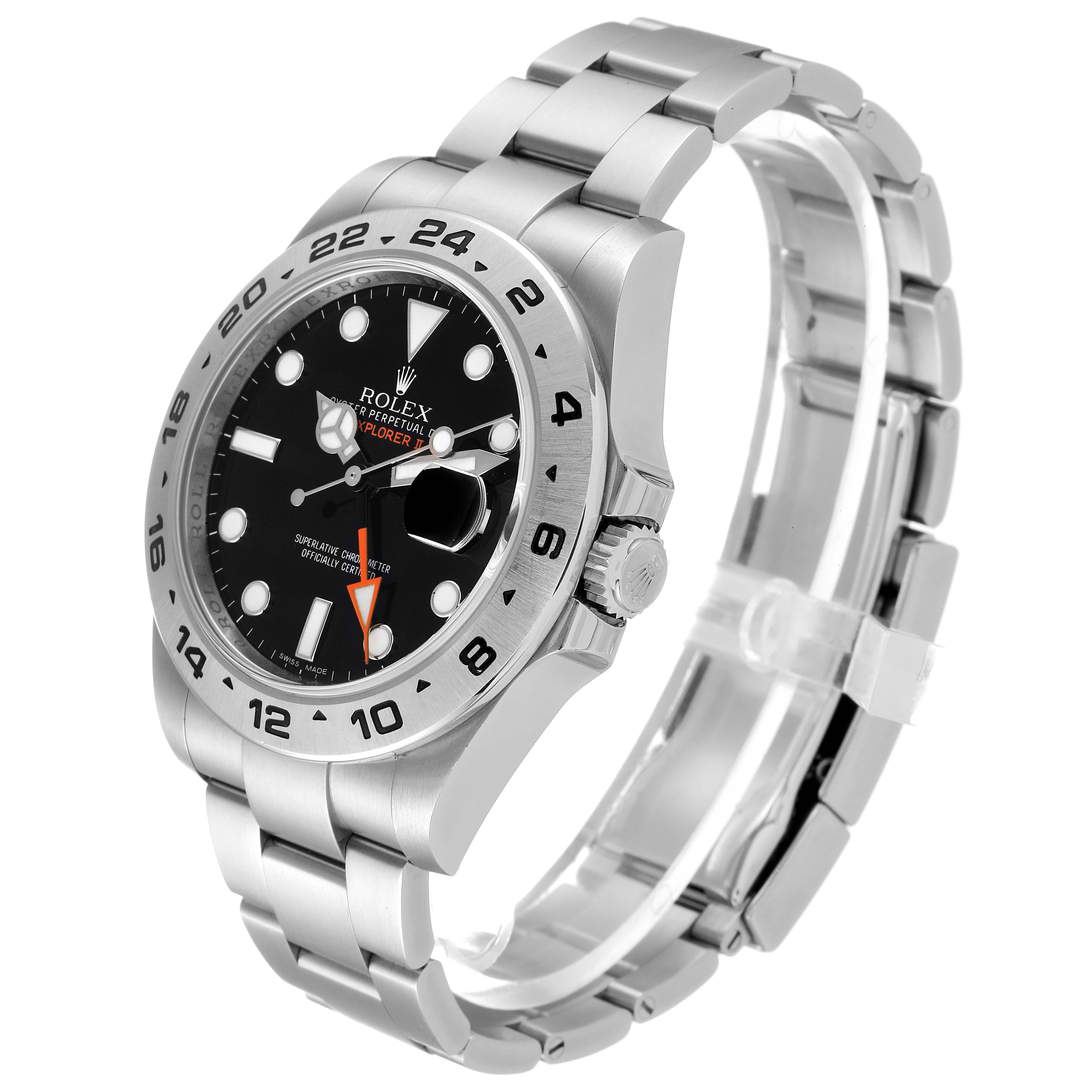 This image shows a side angle view of the Rolex Explorer 216570 Men's Stainless Steel Black Dial 216570 Men's Stainless Steel Black Dial model, highlighting the bezel, watch face, bracelet, and crown.