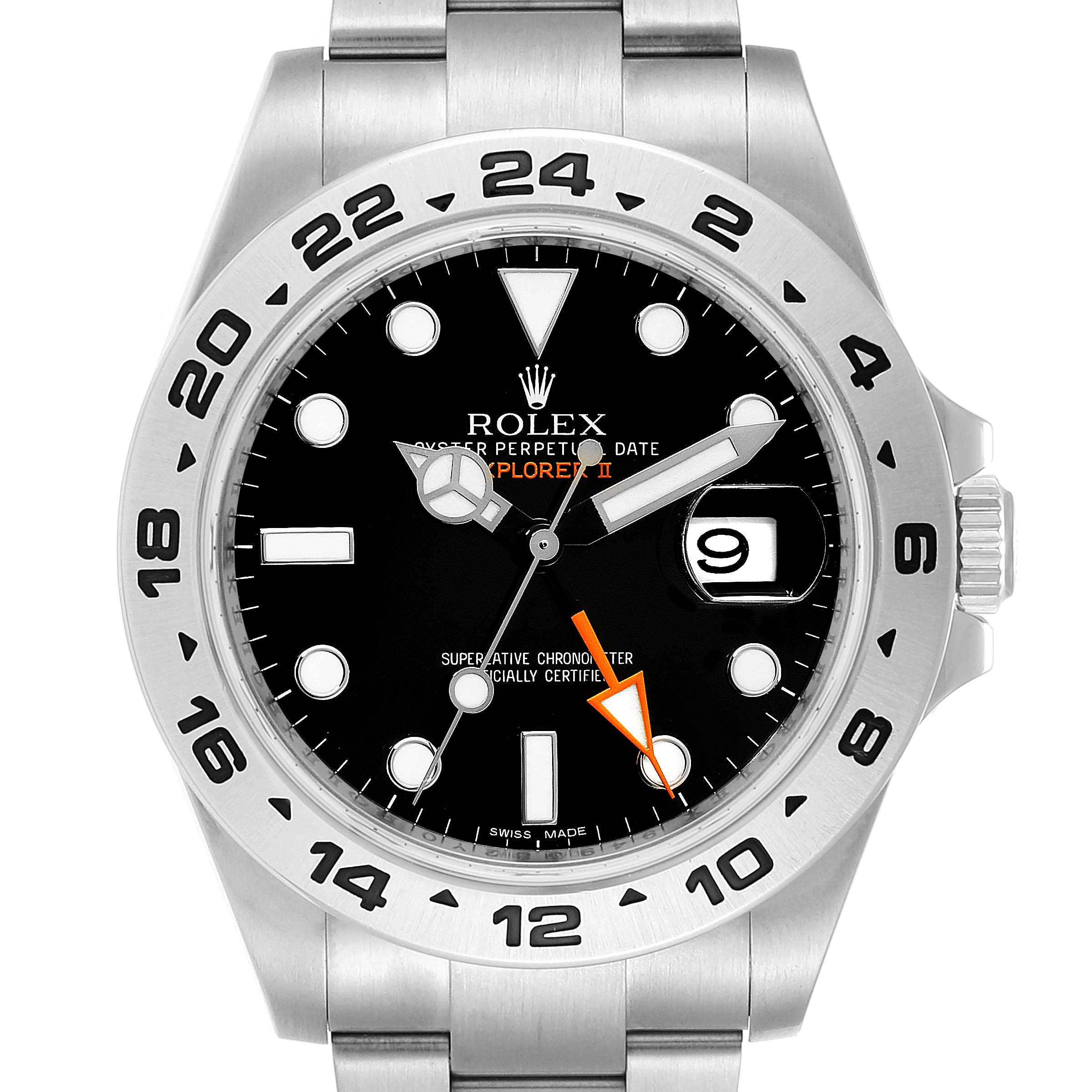 The image shows a front view of the Rolex Explorer 216570 Men's Stainless Steel Black Dial 216570 Men's Stainless Steel Black Dial watch, displaying the dial, bezel, hands, date window, and part of the bracelet.