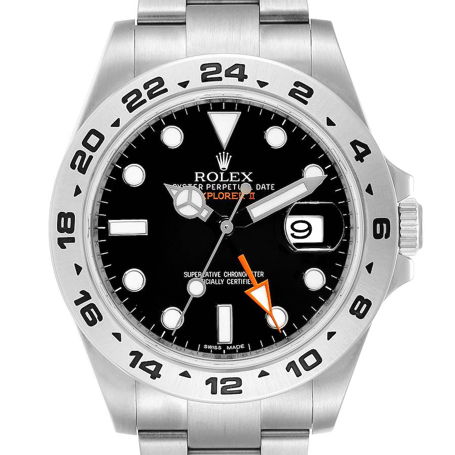 Rolex Explorer II 42 Black Dial Orange Hand Steel Watch 216570 Box Card SwissWatchExpo