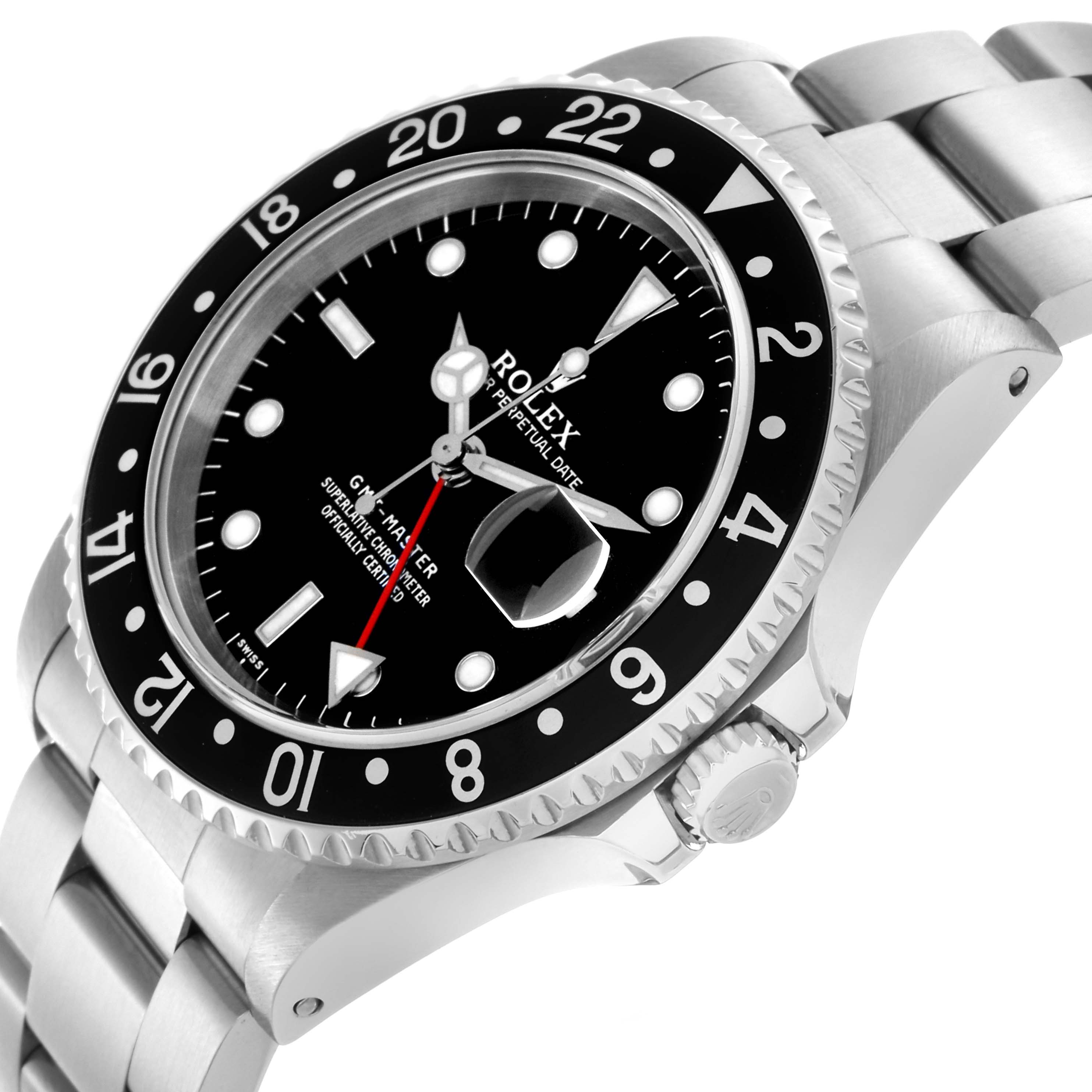 The Rolex GMT-Master 16700 Men
s Stainless Steel Black Dial 16700 Men
s Stainless Steel Black Dial is shown at a slight angle, highlighting the bezel, dial, and part of the bracelet.