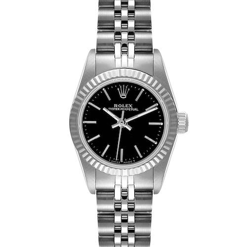 Photo of NOT FOR SALE Rolex Non-Date Steel 18k White Gold Black Dial Ladies Watch 67194 ADD TWO LINKS