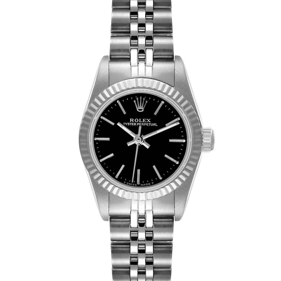 NOT FOR SALE Rolex Non-Date Steel 18k White Gold Black Dial Ladies Watch 67194 ADD TWO LINKS SwissWatchExpo