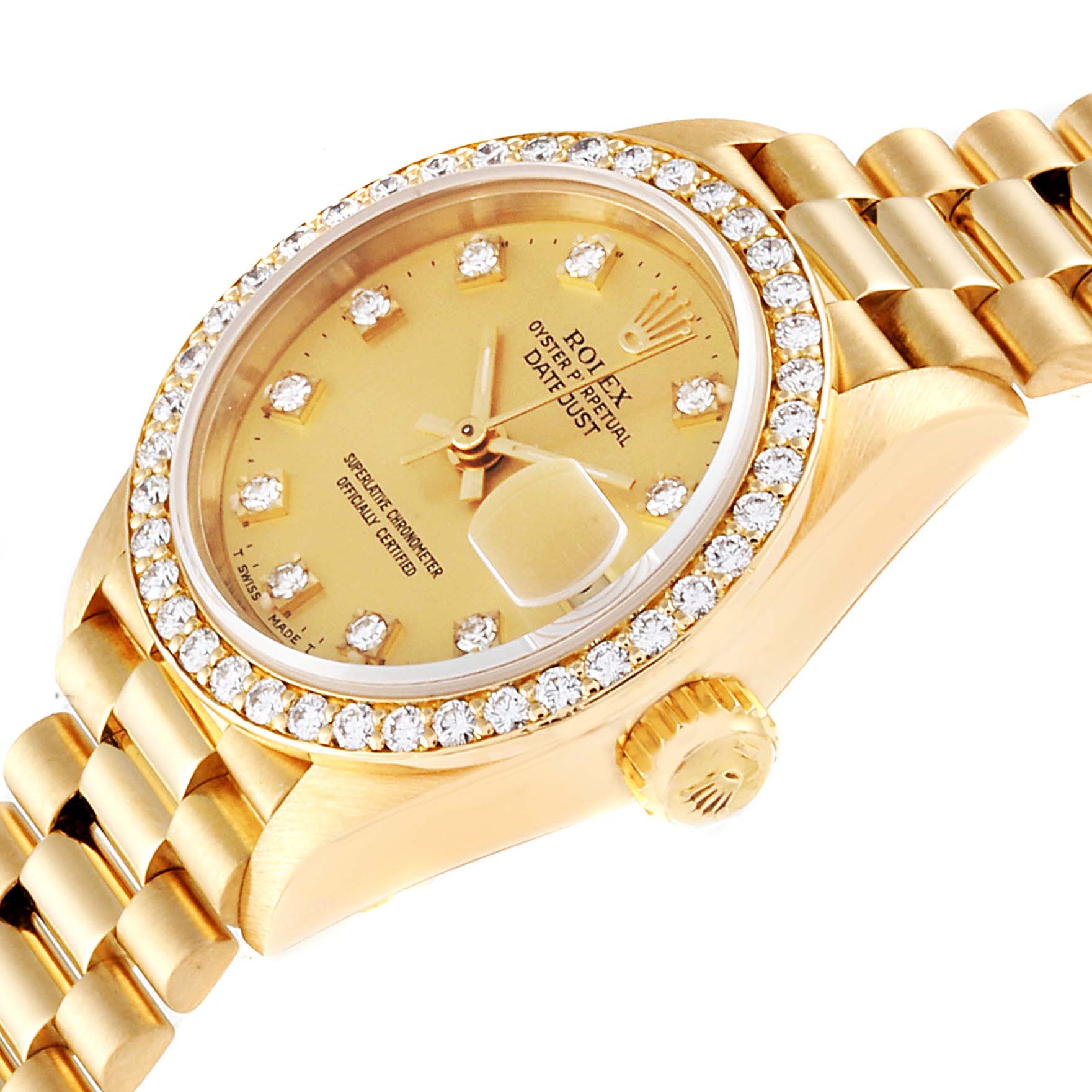 Rolex President Datejust 26mm Yellow Gold Diamond Ladies Watch 69138 