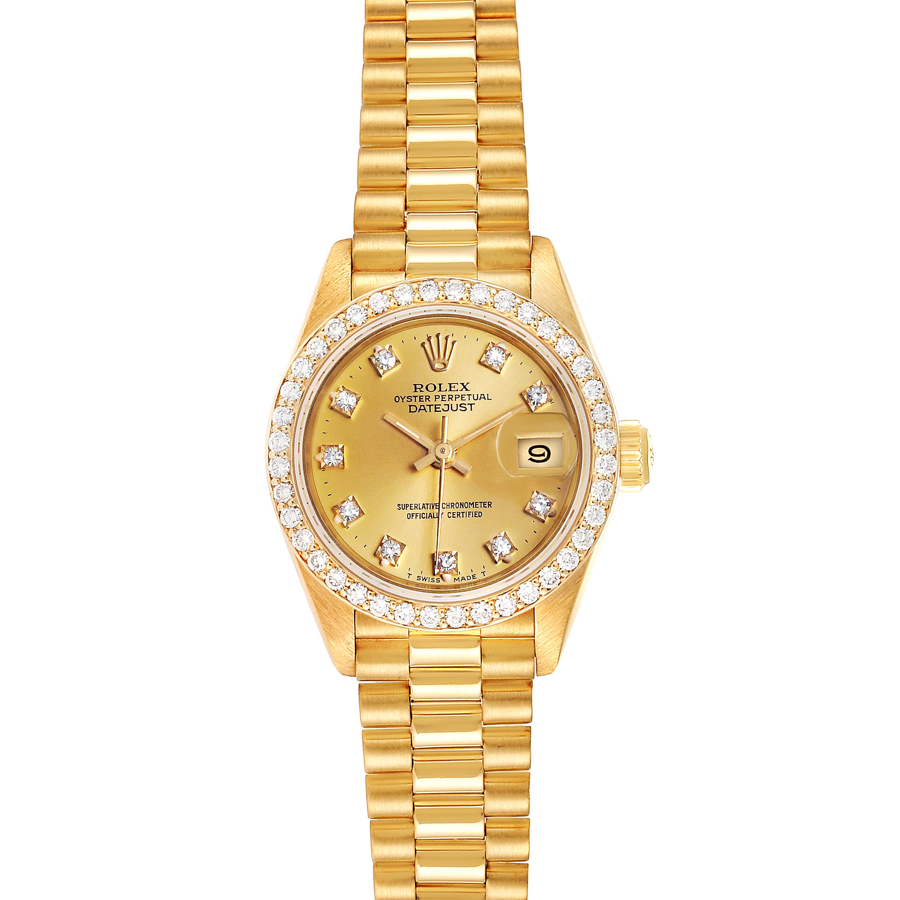 Rolex President Datejust 26mm Yellow Gold Diamond Ladies Watch 69138 ...