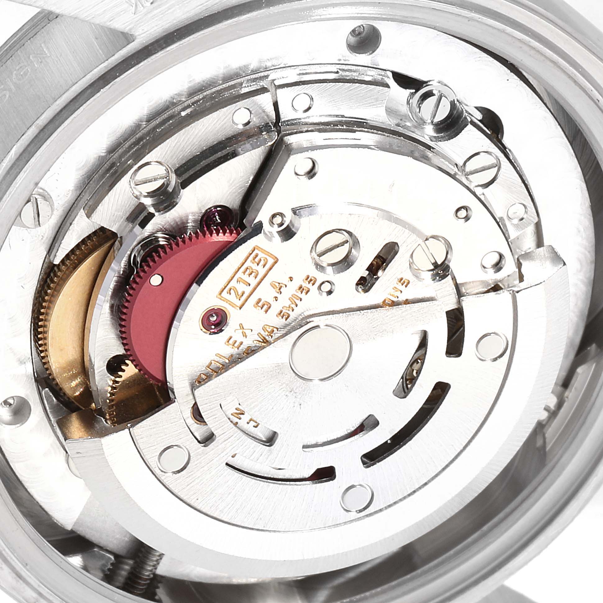 This is a close-up view of the Rolex President 68279 Women's White Gold Silver Dial 68279 Women's White Gold Silver Dial model's internal movement mechanism.