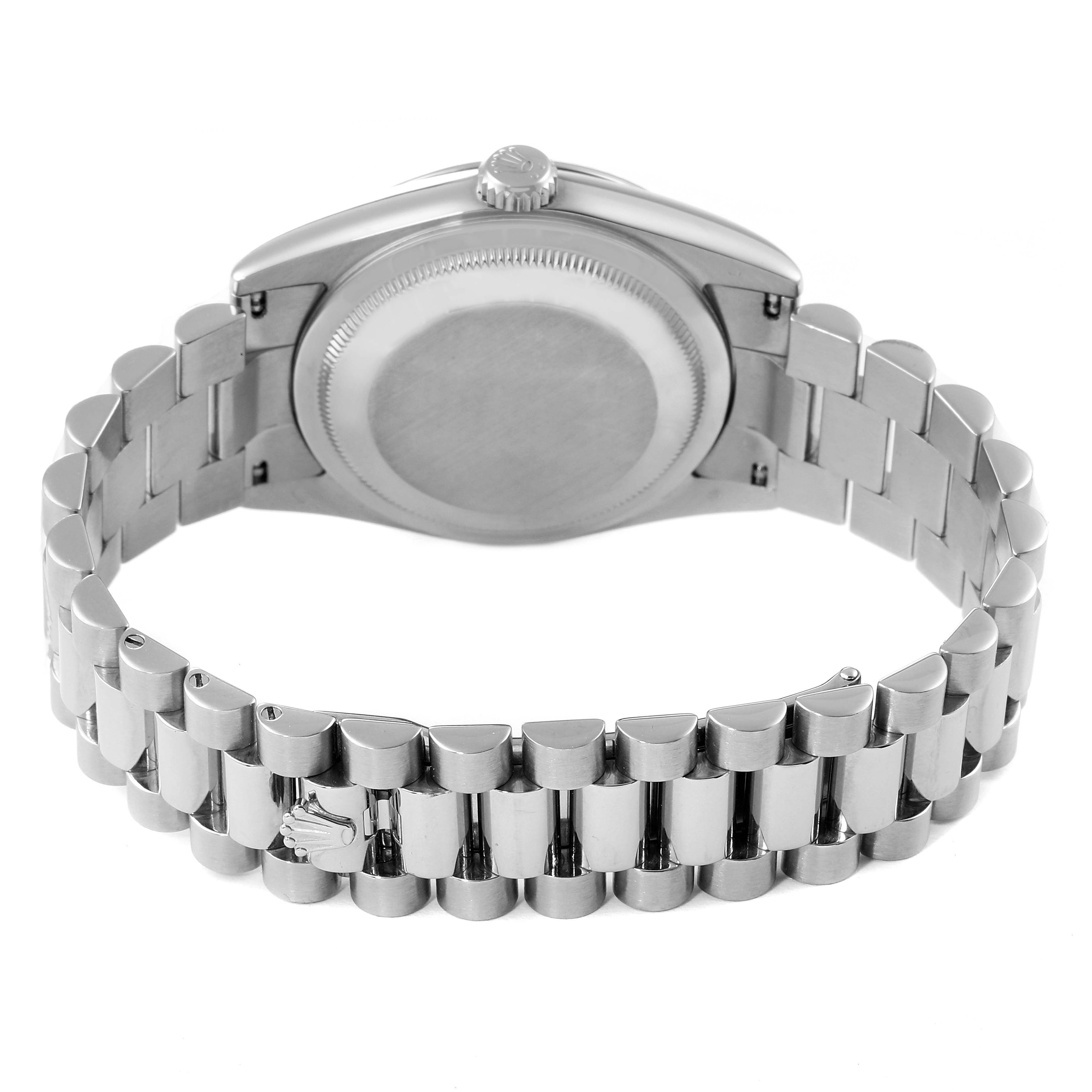 The image shows the back view of the Rolex President 118239 Men's White Gold Brown Dial 118239 Men's White Gold Brown Dial model watch, focusing on its bracelet and caseback.