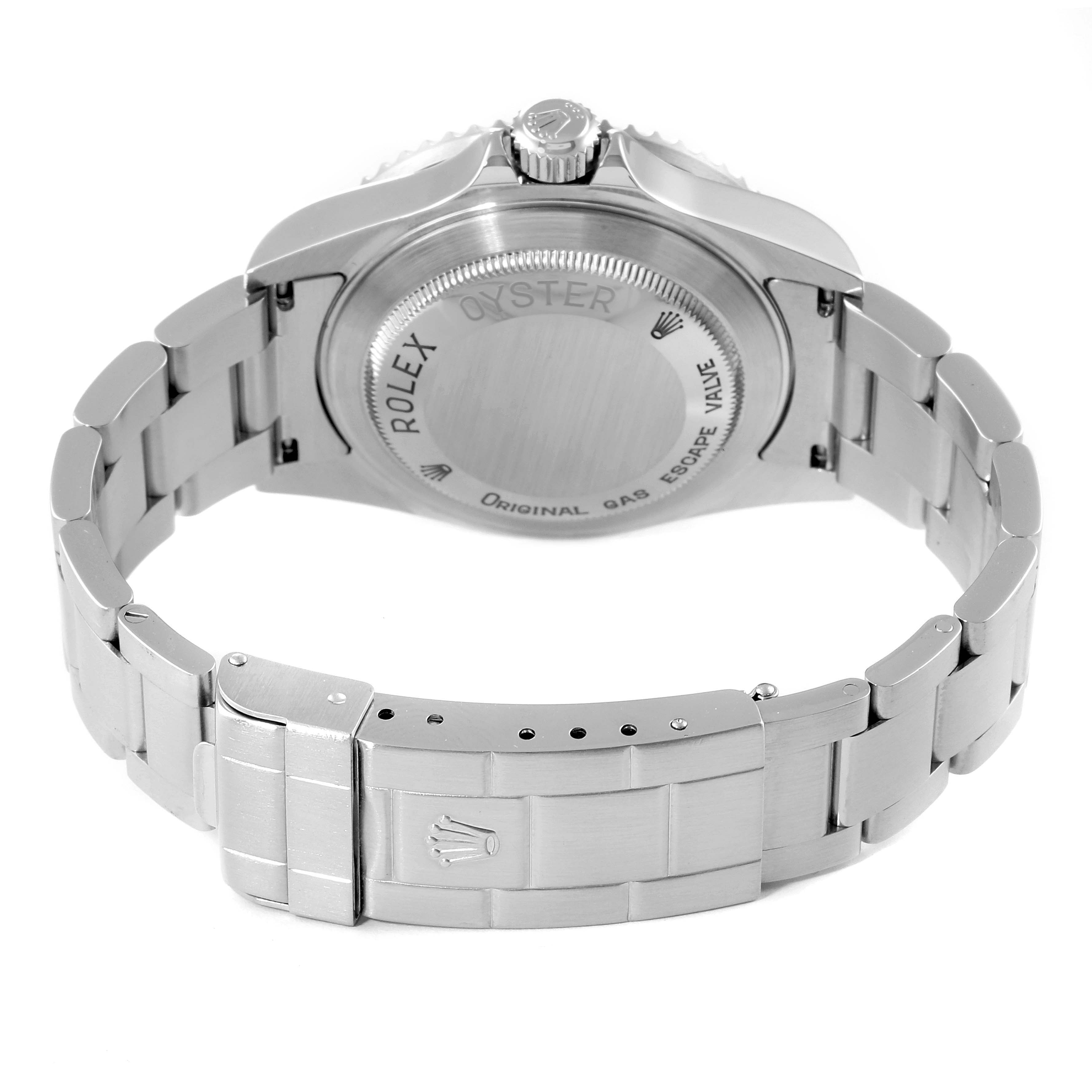 This image shows the back view of a Rolex Sea-Dweller 16600 Men
s Stainless Steel Black Dial 16600 Men
s Stainless Steel Black Dial watch, focusing on the case back, bracelet, and clasp.