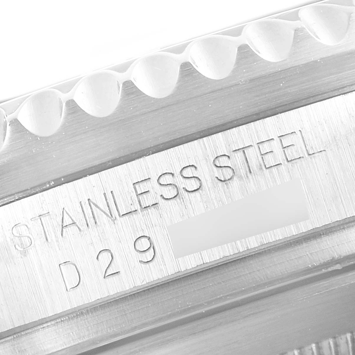 This close-up image shows the stainless steel engraving on the side of a Rolex Sea-Dweller 16600 Men
s Stainless Steel Black Dial 16600 Men
s Stainless Steel Black Dial watch.