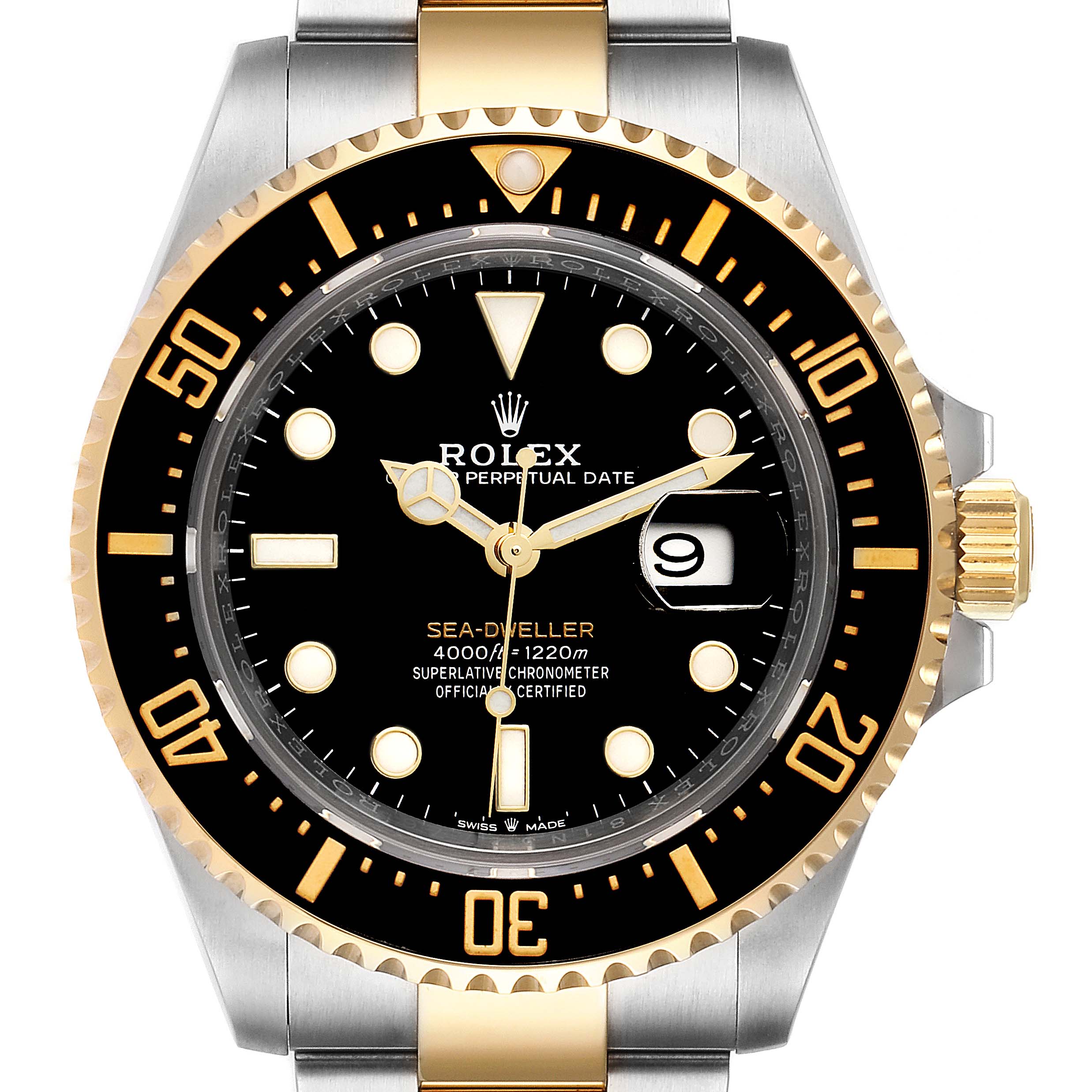 The Rolex Sea-Dweller 126603 Men's Steel and Gold (two tone) Black Dial 126603 Men's Steel and Gold (two tone) Black Dial watch is shown from a front angle, highlighting the dial, bezel, and crown.
