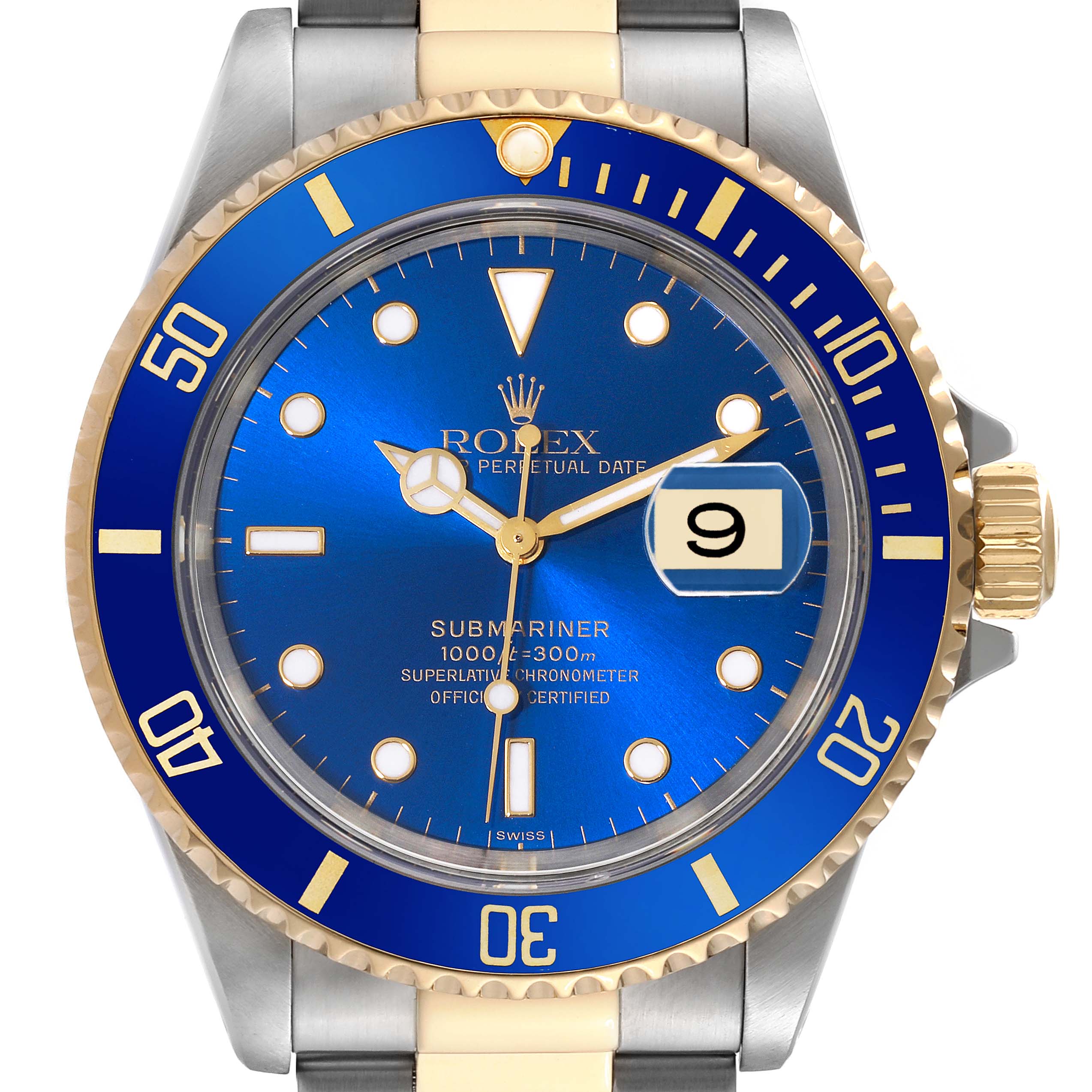 Rolex Submariner Blue Dial Steel Yellow Gold Mens Watch 16613 ...