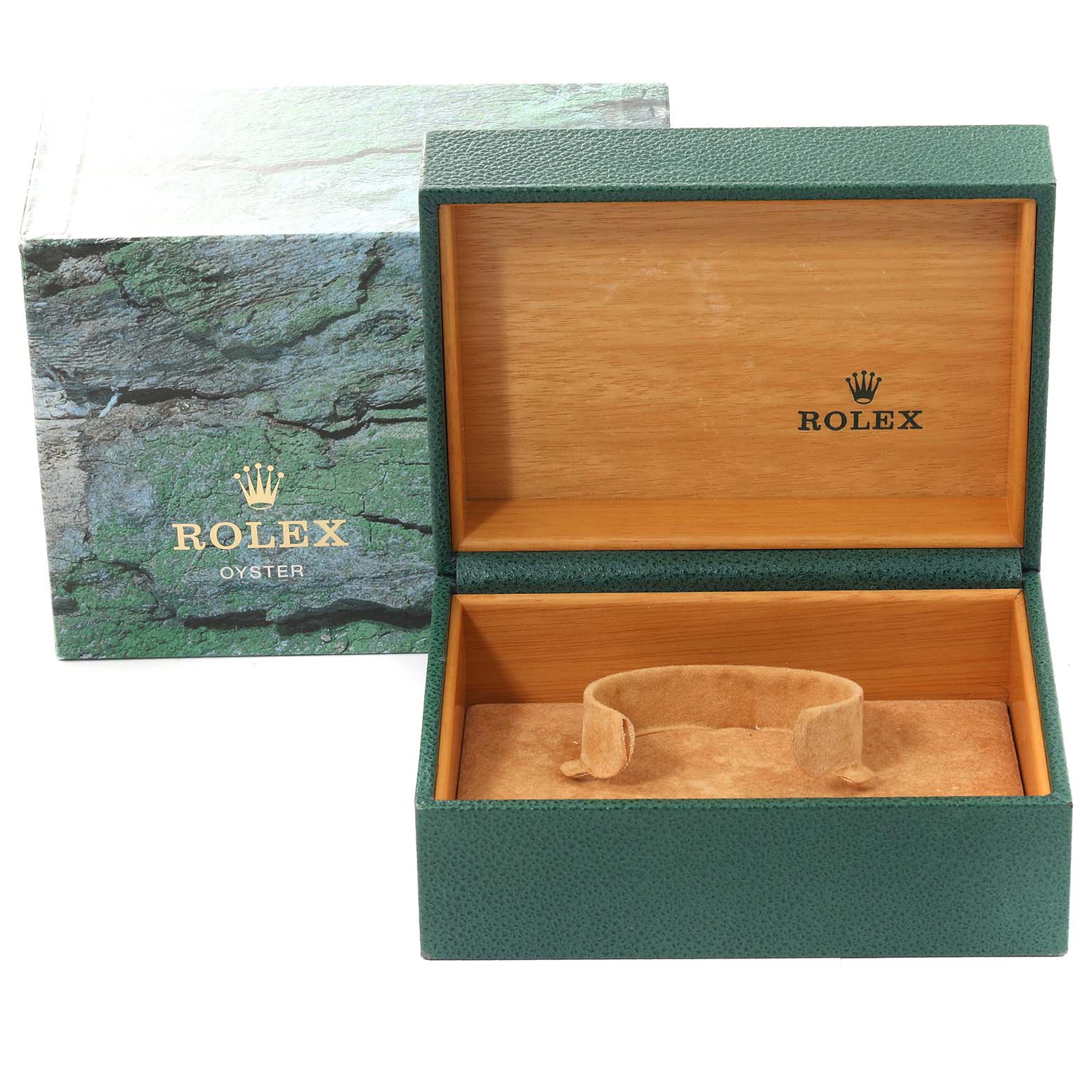 This image shows the open box and outer packaging of a Rolex Submariner 16613 Men's Steel and Gold (two tone) Blue Dial 16613 Men's Steel and Gold (two tone) Blue Dial watch.