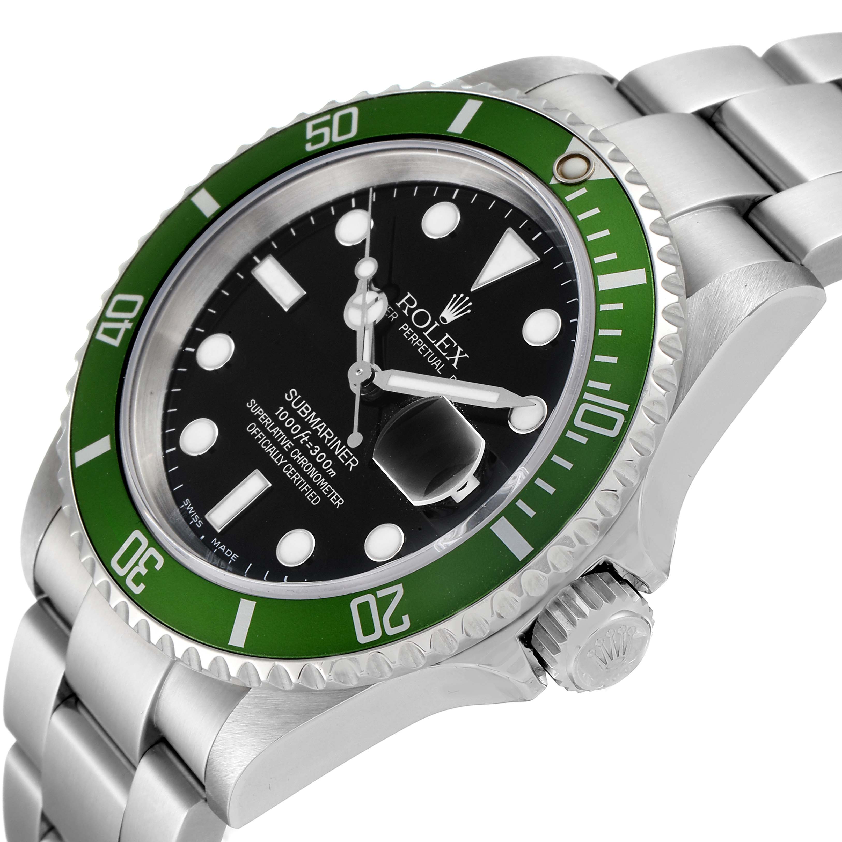 The Rolex Submariner 16610LV Men
s Stainless Steel Black Dial 16610LV Men
s Stainless Steel Black Dial watch is displayed at an angled close-up, showing the face, crown, bezel, and part of the bracelet.