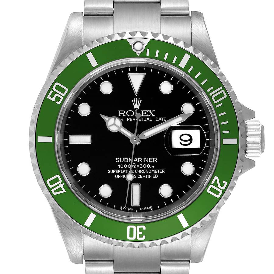 Rolex Submariner Flat 4 Green 50th Anniversary Watch 16610LV Box Papers SwissWatchExpo