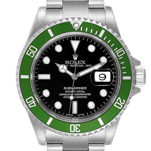 Photo of Rolex Submariner Flat 4 Green 50th Anniversary Watch 16610LV Box Papers
