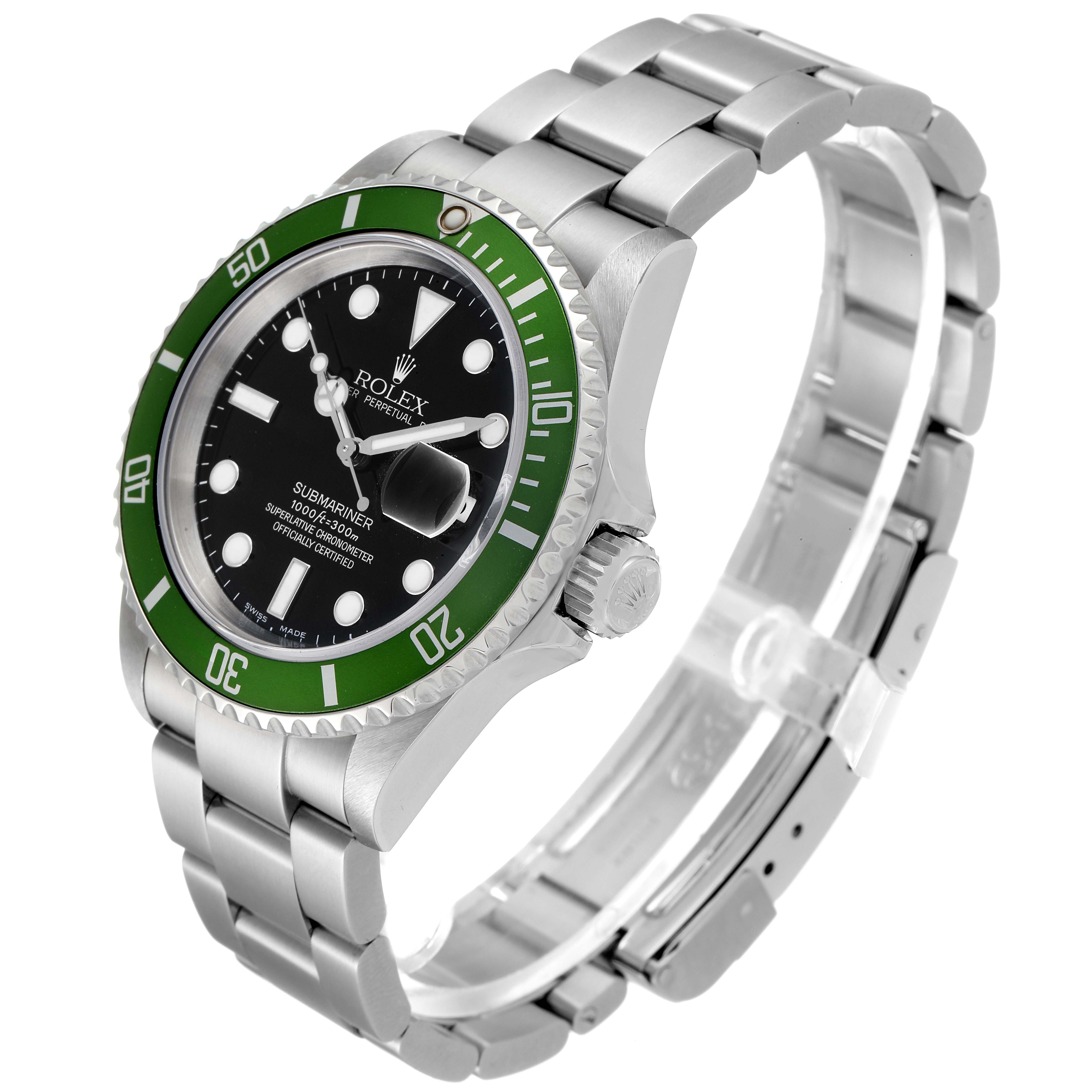The Rolex Submariner 16610LV Men
s Stainless Steel Black Dial 16610LV Men
s Stainless Steel Black Dial watch is shown at a three-quarter angle, displaying the bezel, dial, and bracelet with clasp.
