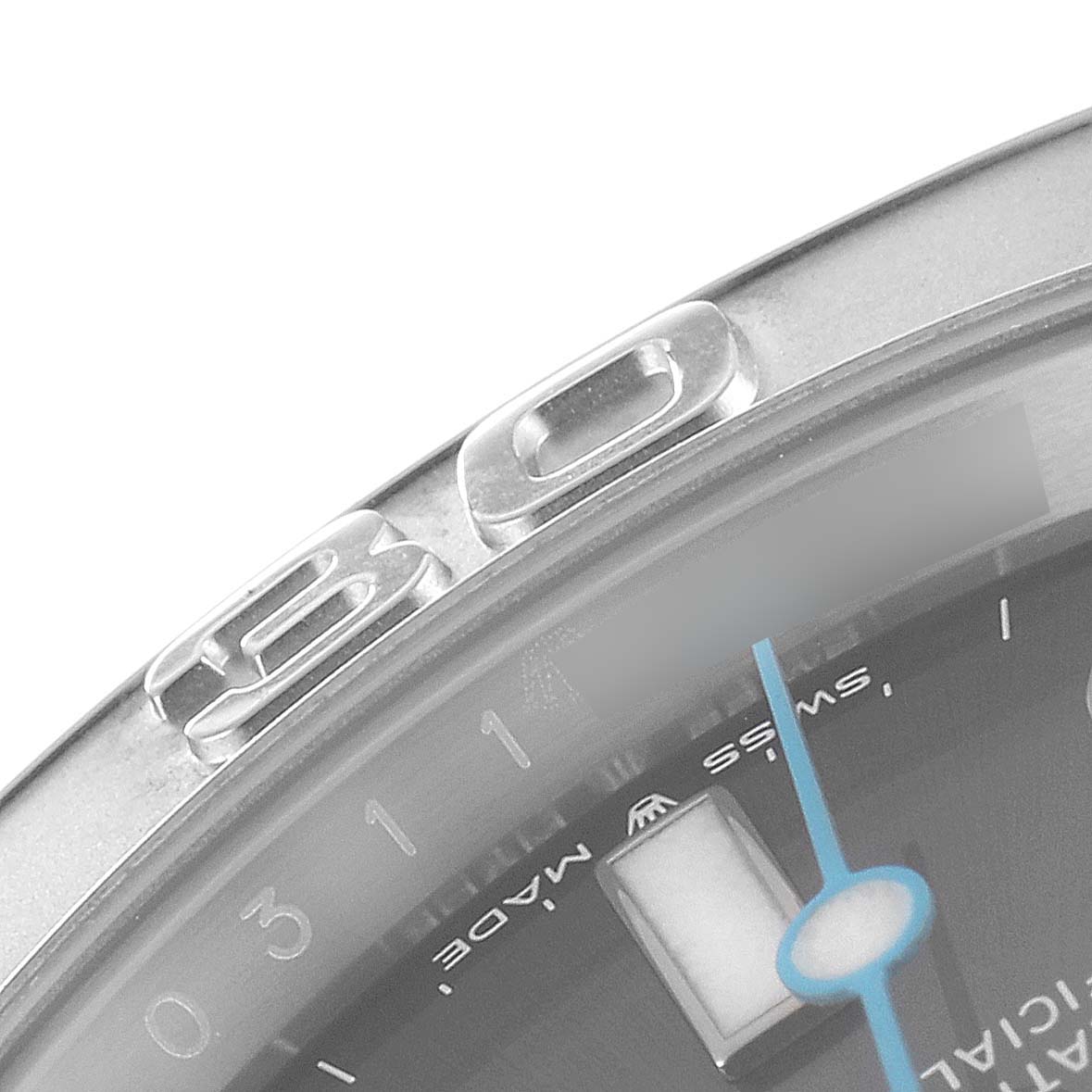 The image shows a close-up view of the bezel and part of the dial of a Rolex Yacht-Master 126622 Men
s Stainless Steel Grey Dial 126622 Men
s Stainless Steel Grey Dial watch.