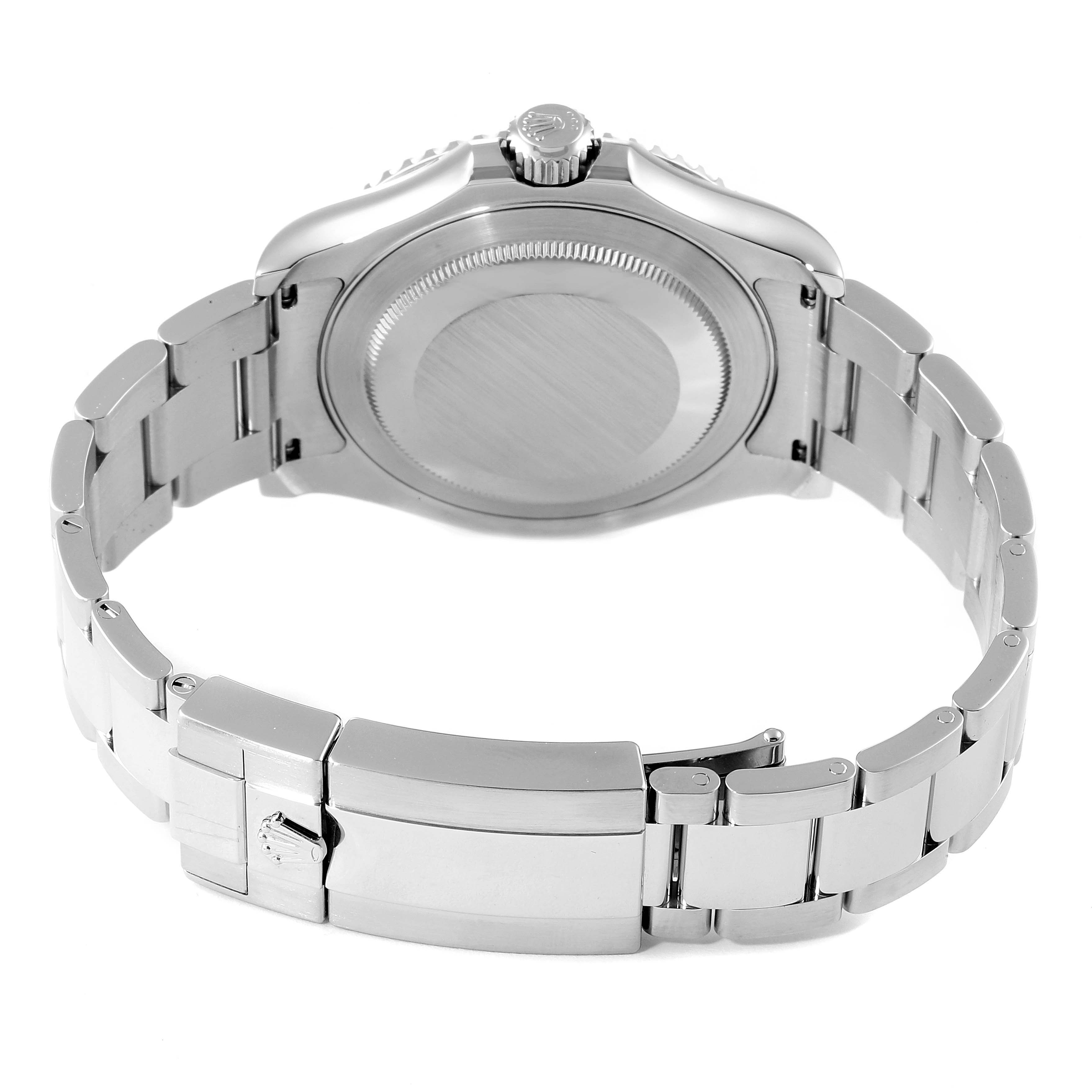 This image shows the back case and bracelet of a Rolex Yacht-Master 126622 Men
s Stainless Steel Grey Dial 126622 Men
s Stainless Steel Grey Dial watch from a rear view angle.