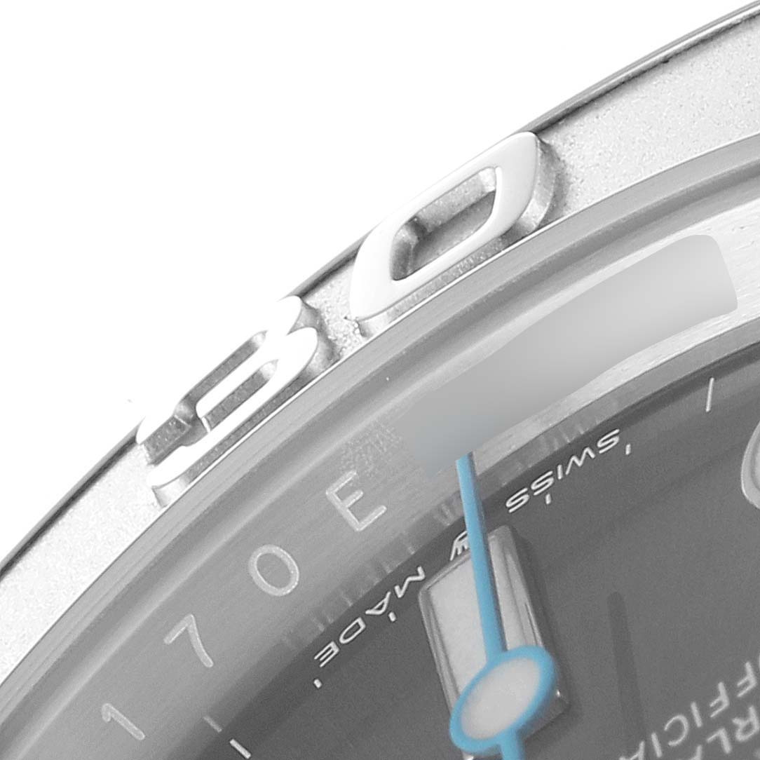 This image shows a close-up of the bezel and part of the dial on a Rolex Yacht-Master 126622 Men
s Stainless Steel Grey Dial 126622 Men
s Stainless Steel Grey Dial watch.