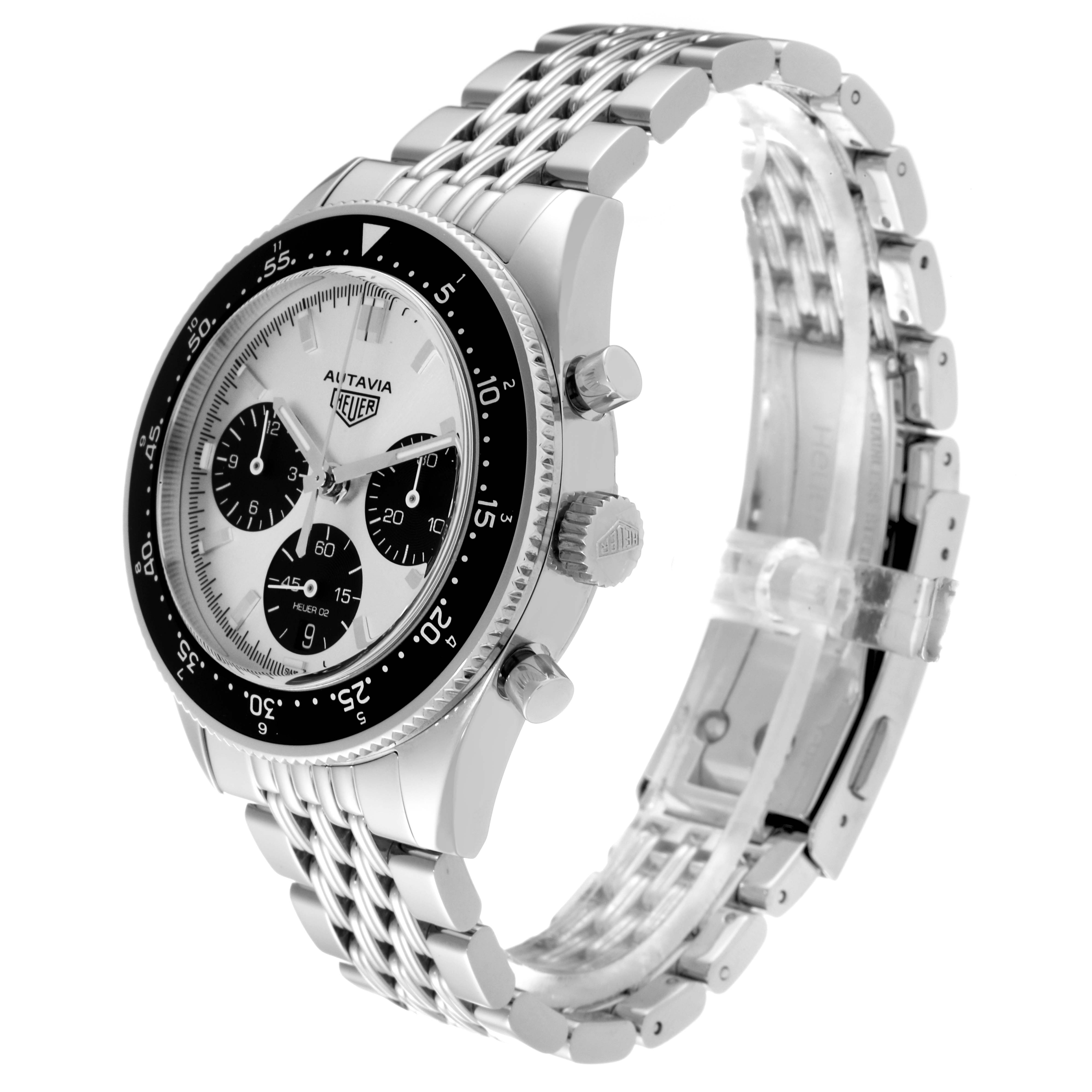 The image shows the Tag Heuer Autavia CBE2111.BA0687 Men
s Stainless Steel Silver Dial CBE2111.BA0687 Men
s Stainless Steel Silver Dial Limited Edition watch at a three-quarter angle, highlighting the face, bezel, and metal bracelet.