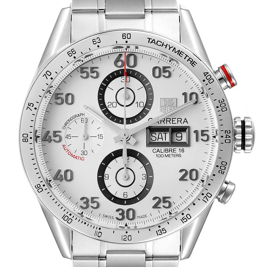 Tag Heuer Carrera Day-Date Silver Dial Steel Mens Watch CV2A11 Box Card SwissWatchExpo