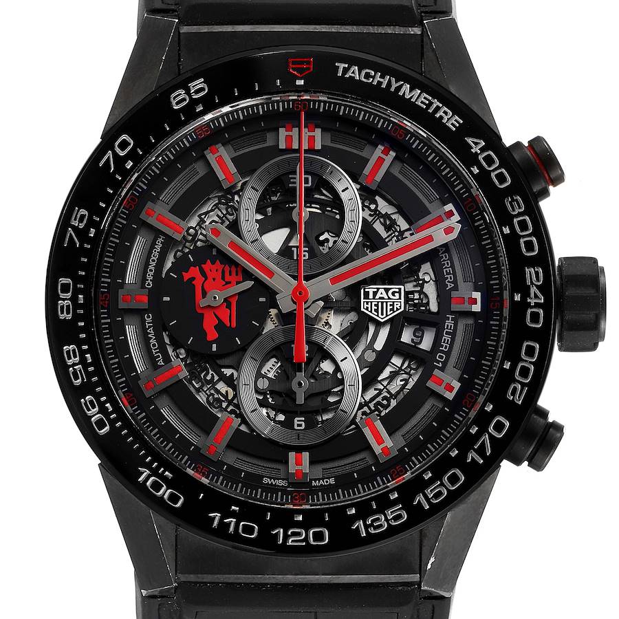 Tag Heuer Carrera Skeleton Dial Manchester United LE Watch CAR2A1J Box Card SwissWatchExpo