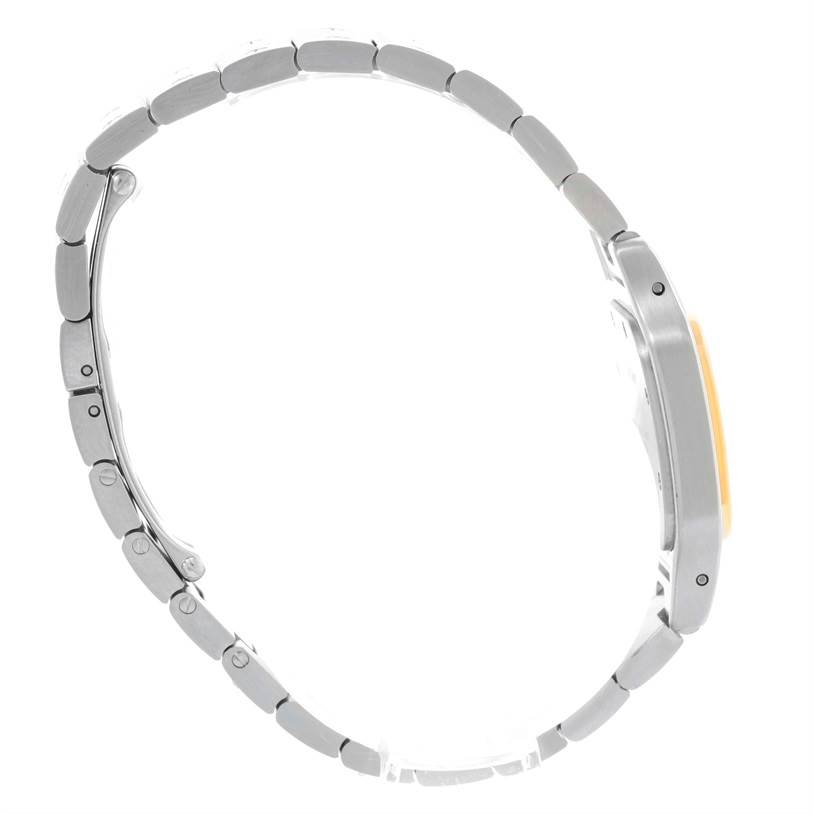 Side view of a Cartier Santos W20012C4 Women
s Stainless Steel Silver Dial W20012C4 Women
s Stainless Steel Silver Dial model watch, showing its bracelet and profile of the case.