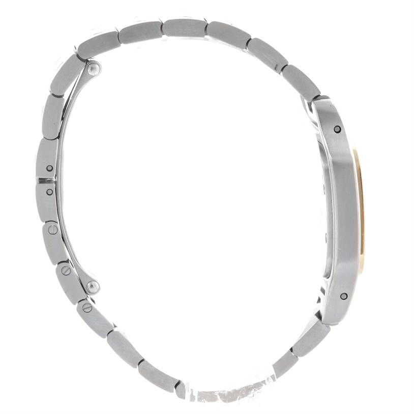 This image shows a side view of the Santos model by Cartier, highlighting the watch
s bracelet and case.