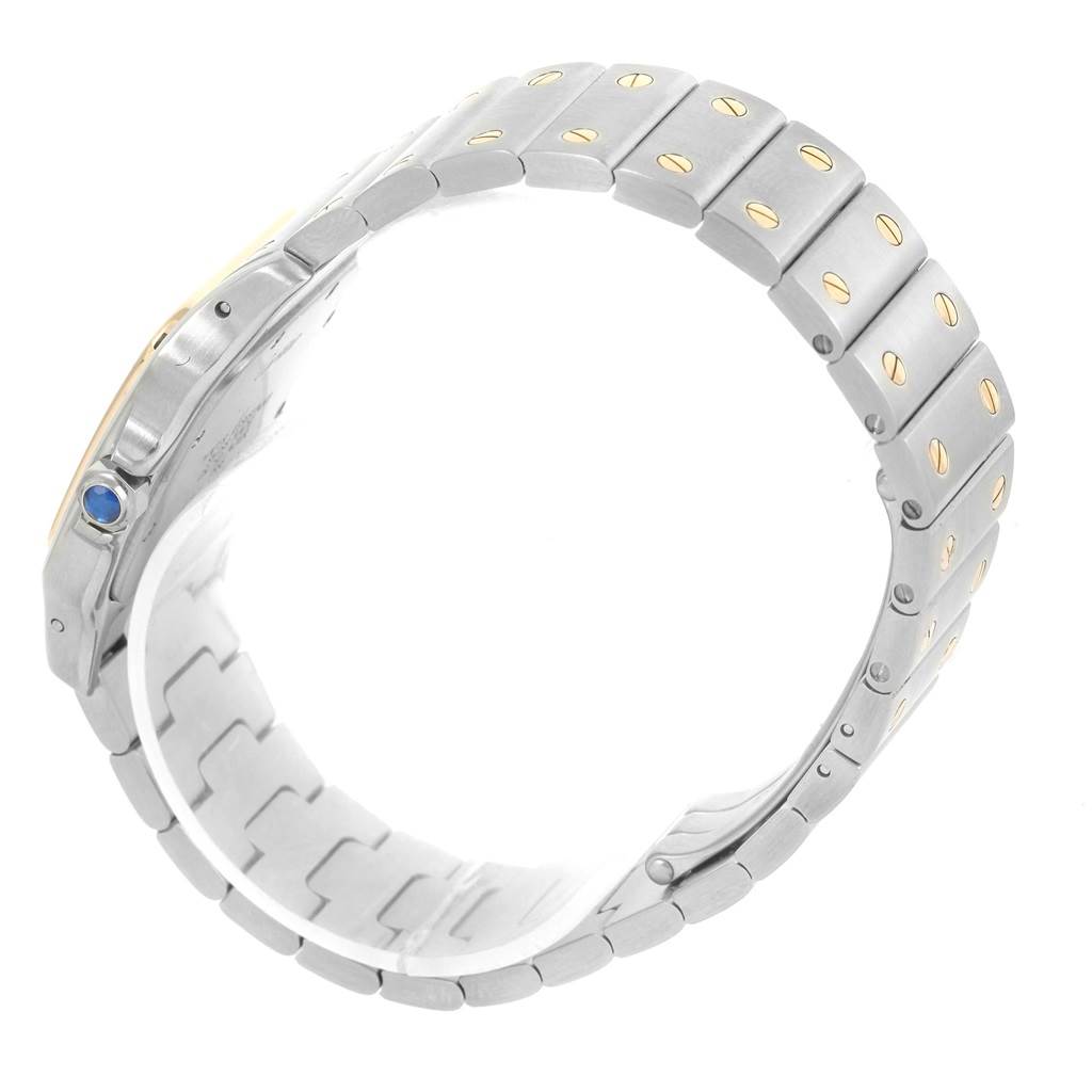 The image shows the side view of a Cartier Santos W20011C4 Stainless Steel Silver Dial W20011C4 Stainless Steel Silver Dial model watch, focusing on the bracelet and crown.