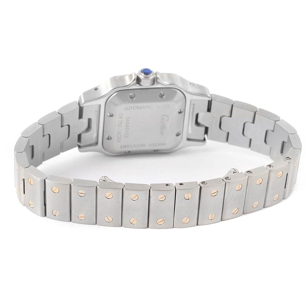 The image shows the back view of a Cartier Santos W20057C4 Women's Stainless Steel Silver Dial W20057C4 Women's Stainless Steel Silver Dial watch, highlighting the bracelet and case back.