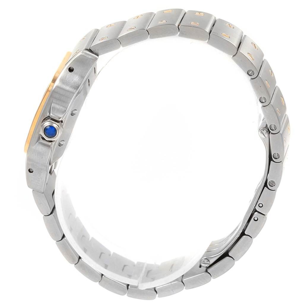 This image shows the side view of the band and case of a Cartier Santos W20057C4 Women's Stainless Steel Silver Dial W20057C4 Women's Stainless Steel Silver Dial model watch.