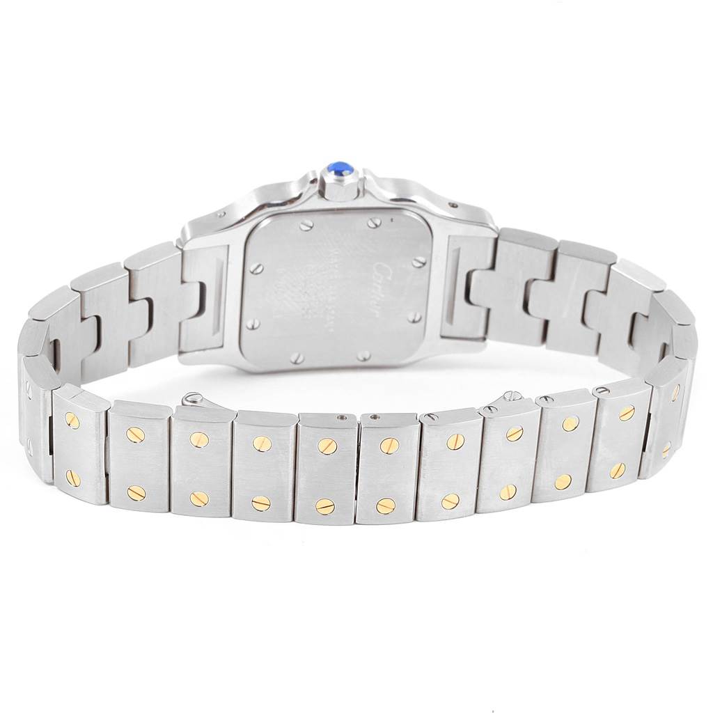 This image shows the back view of the case and the bracelet of a Cartier Santos W20012C4 Women's Stainless Steel Silver Dial W20012C4 Women's Stainless Steel Silver Dial watch.