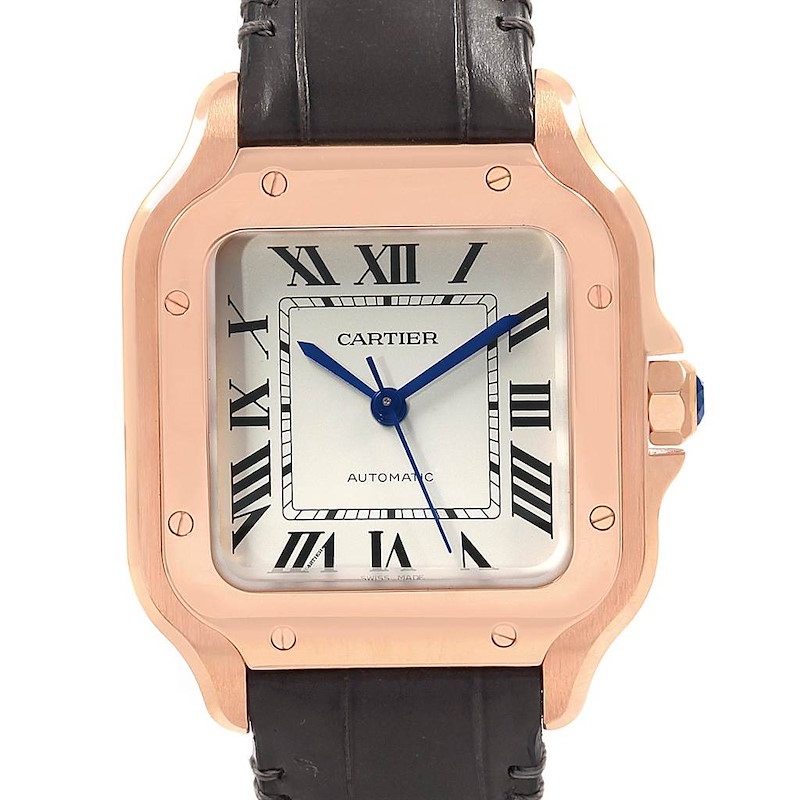 Cartier Santos Midsize Rose Gold Grey Strap Ladies Watch WGSA0012 SwissWatchExpo