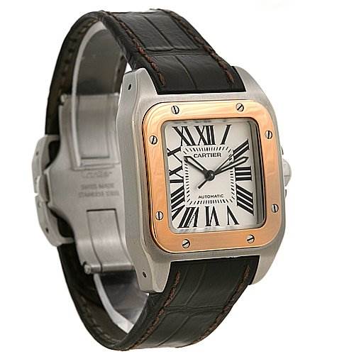 Cartier Santos 100 Ss 18k Rose Gold Midsize Watch W20107x7 | SwissWatchExpo