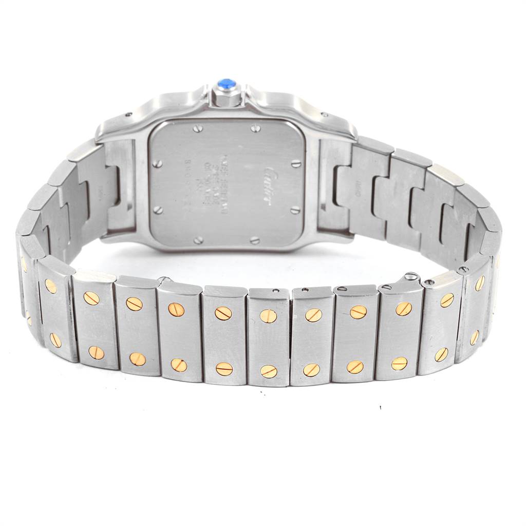 This image shows the back case and bracelet of the Cartier Santos W20011C4 Stainless Steel Silver Dial W20011C4 Stainless Steel Silver Dial watch.