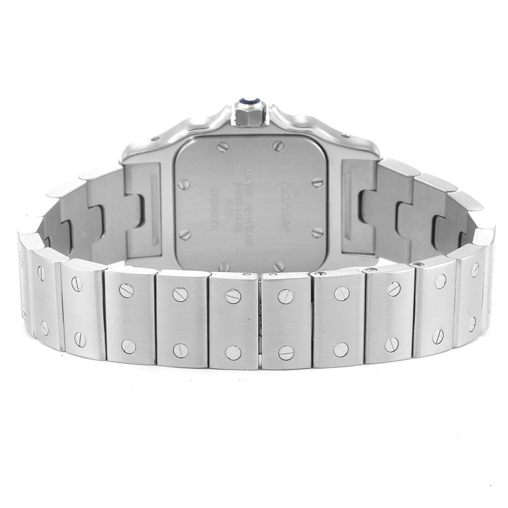 This image shows the back view of the stainless steel bracelet and case of the Cartier Santos W20056D6 Women's Stainless Steel Silver Dial W20056D6 Women's Stainless Steel Silver Dial watch.
