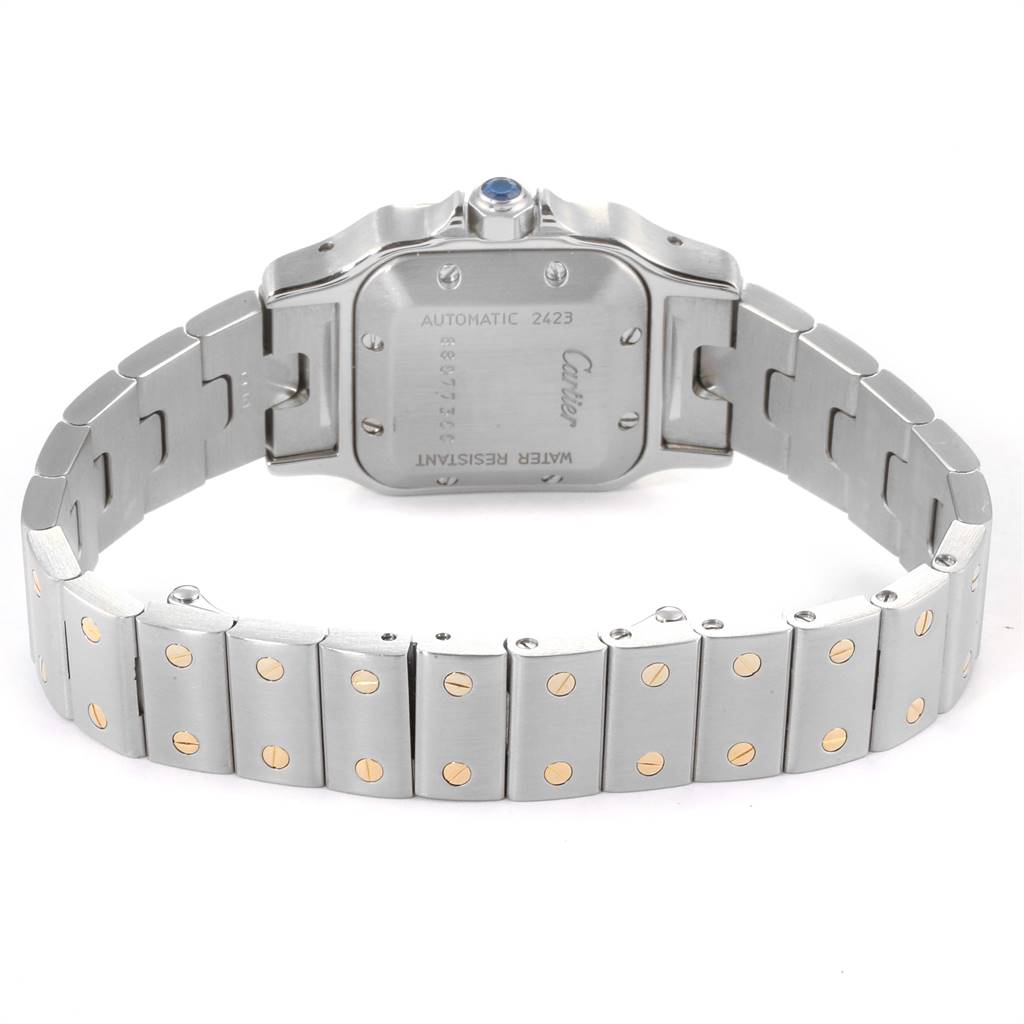 The image shows the back case and bracelet of the Cartier Santos W20057C4 Women's Stainless Steel Silver Dial W20057C4 Women's Stainless Steel Silver Dial watch at a rear angle.