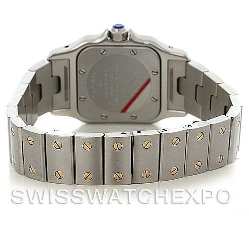 The image shows the back view of a Cartier Santos W20012C4 Women
s Stainless Steel Silver Dial W20012C4 Women
s Stainless Steel Silver Dial watch, highlighting its bracelet and case back.