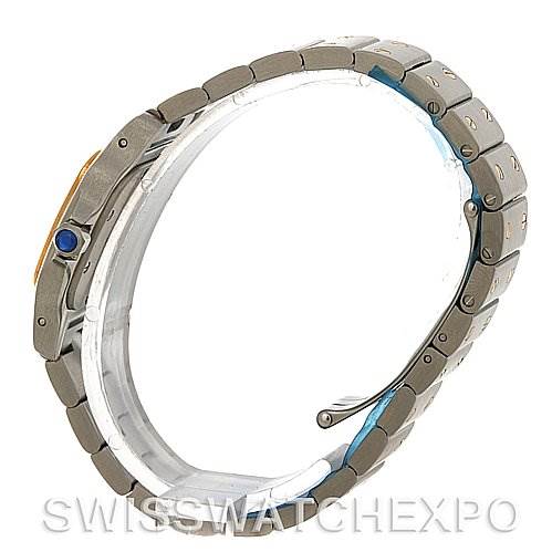 This image shows a side view of the bracelet and case of a Cartier Santos W20012C4 Women
s Stainless Steel Silver Dial W20012C4 Women
s Stainless Steel Silver Dial watch.