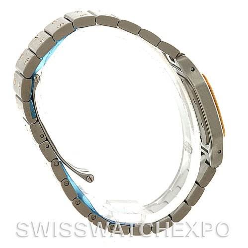 The image shows a side view of the Santos model watch by Cartier, highlighting the watch band and side profile of the watch case.